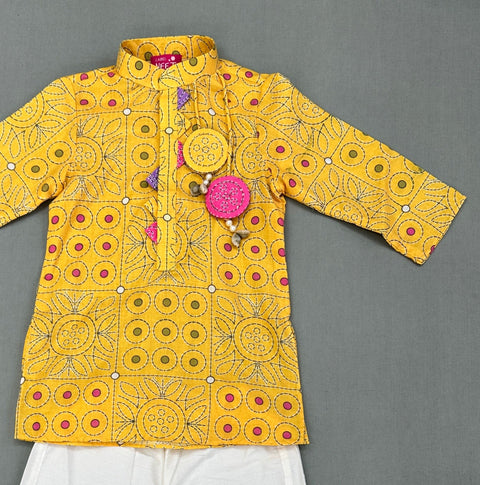 Pre-Order: Yellow Ethnic Print Kurta Set