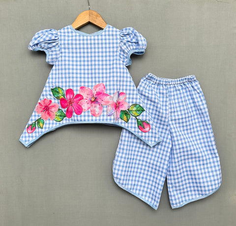 Pre-Order: Gingham Checks Co-ord Set with Applique embroidery