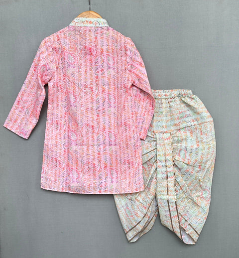 Pre-Order: Pink Kurta and Dhoti Set with zari lace