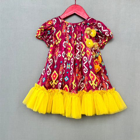 Pre-Order: Ethnic Print Dress with Net Frill