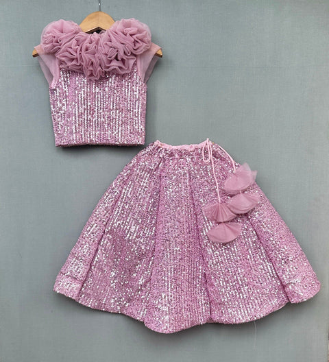 Pre-Order: Sequin Organza lehenga set with organza flowers