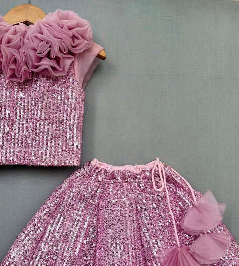 Pre-Order: Sequin Organza lehenga set with organza flowers