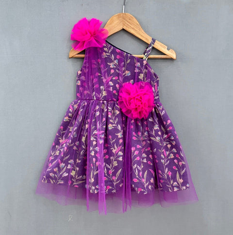 Pre-Order: One Shoulder Floral Dress with Net Overlay