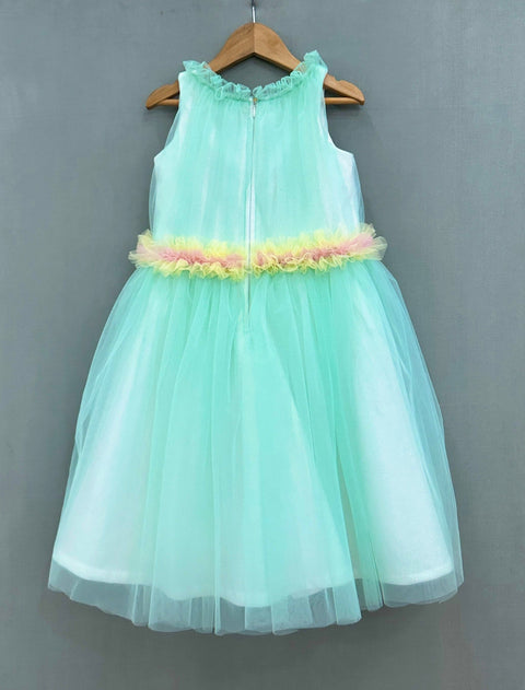 Pre-Order: White Shimmer and Aqua Net Overlay Dress