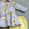 Pre-Order: Embroidered Kurti with Pants-Yellow/Grey