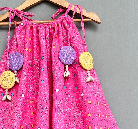 Pre-Order: Traditional Katha Print Dress with Tassels