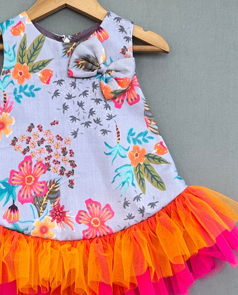 Pre-Order: Floral Printed Dress With Colourful Frills