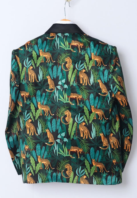 Pre-Order: Black Leopard Printed Satin Blazer Only