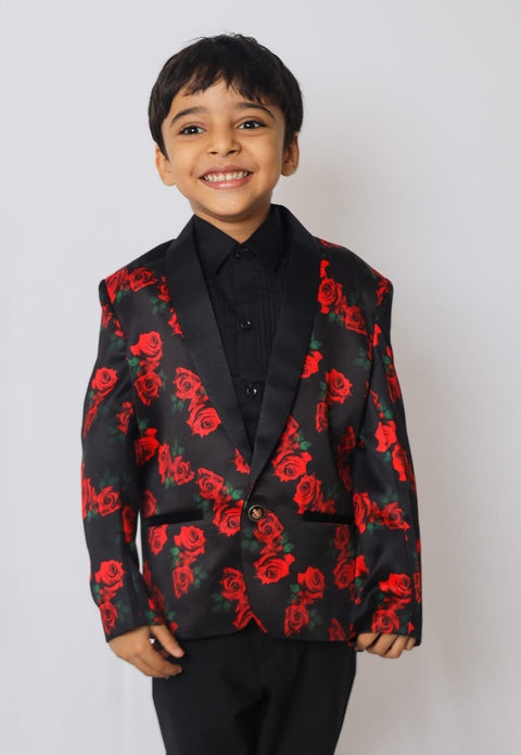 Pre-Order: Red Rose Printed Satin Blazer Set