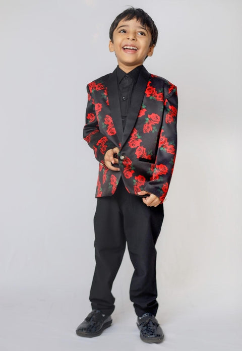 Pre-Order: Red Rose Printed Satin Blazer Set