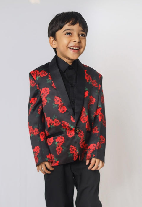 Pre-Order: Red Rose Printed Satin Blazer Set