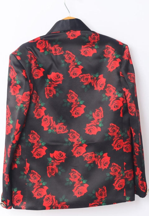 Pre-Order: Red Rose Printed Satin Blazer Set