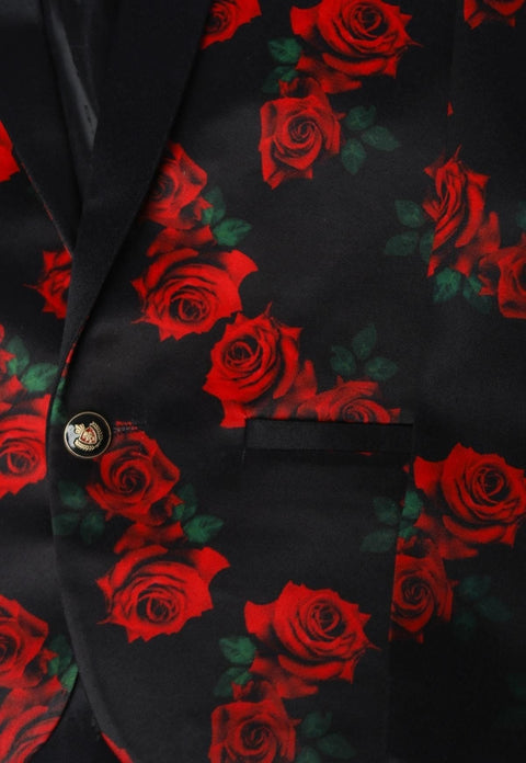 Pre-Order: Red Rose Printed Satin Blazer Set