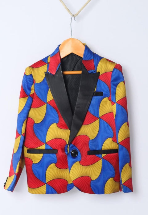 a colorful jacket hanging on a clothes hanger