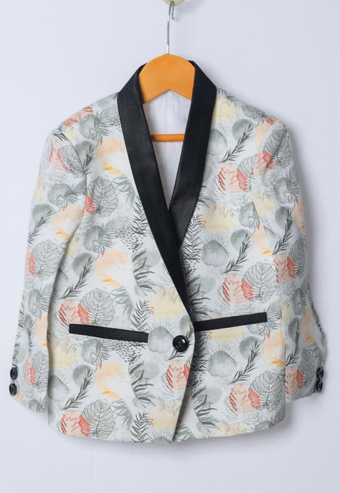 Pre-Order: Grey Leaves Printed Pure Linen Blazer Set