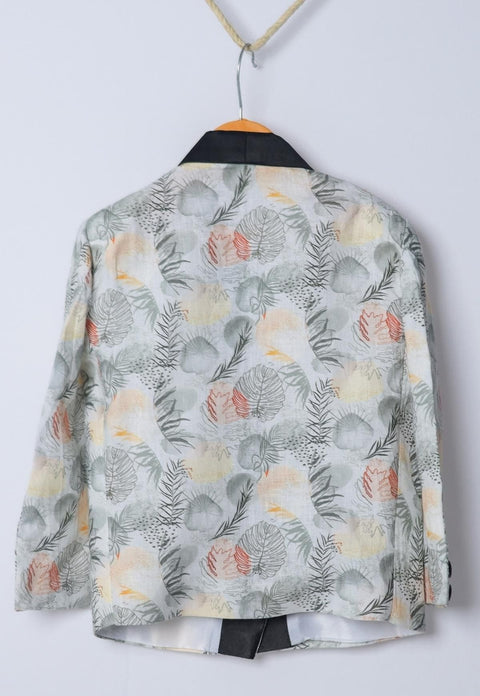 Pre-Order: Grey Leaves Printed Pure Linen Blazer Set