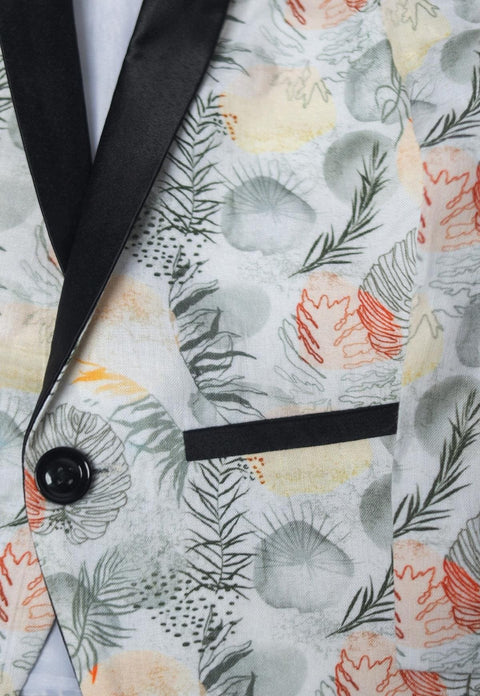 Pre-Order: Grey Leaves Printed Pure Linen Blazer Set