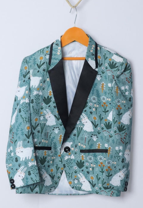 Pre-Order: Rabbit Printed Pure Linen Blazer Set