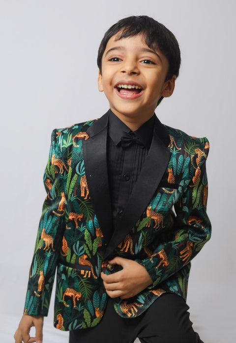 Pre-Order: Black Leopard Printed Satin Blazer Only