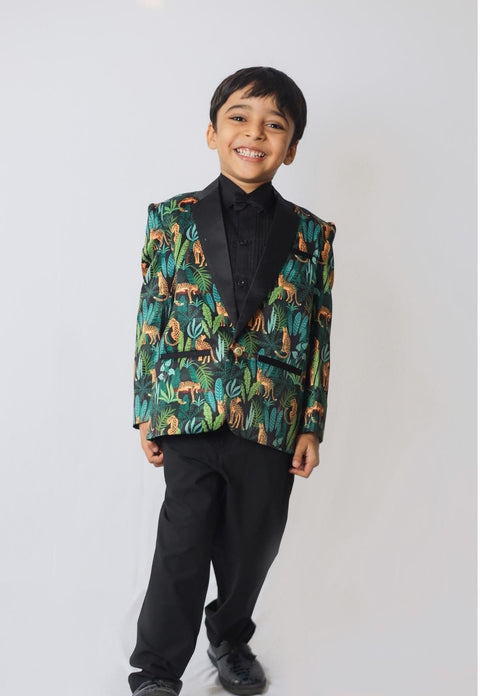 Pre-Order: Black Leopard Printed Satin Blazer Only