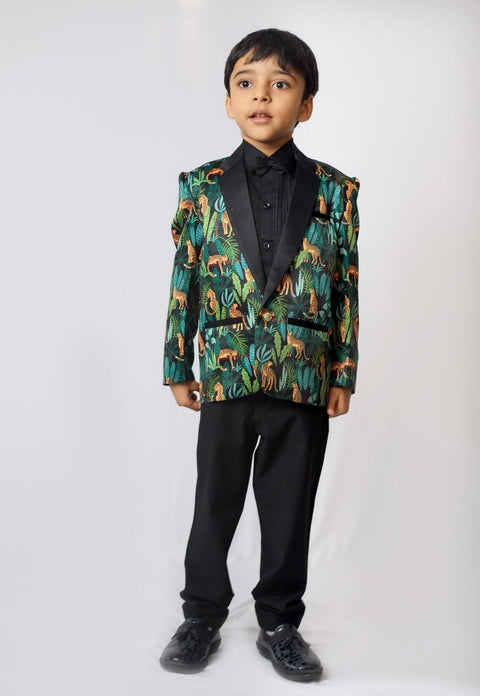 Pre-Order: Black Leopard Printed Satin Blazer Only