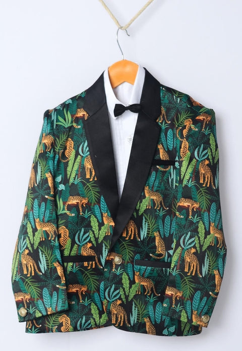 Pre-Order: Black Leopard Printed Satin Blazer Only