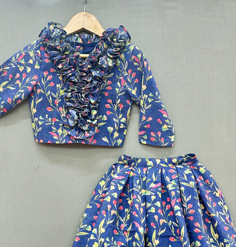 Pre-Order: Blue Floral Co-ord Set with ruffles