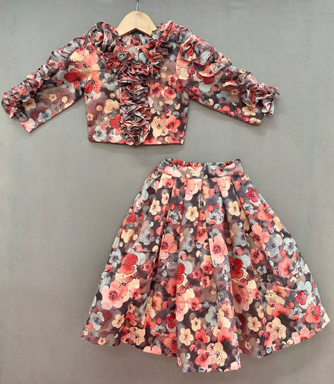 Pre-Order: Multicolour Floral Co-ord Set with ruffles