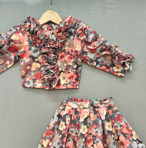 Pre-Order: Multicolour Floral Co-ord Set with ruffles
