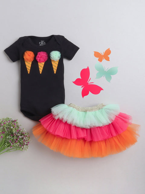 Pre-Order: Ice Cream Cone Bodysuit, skirt & Hairband- Black