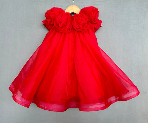Pre-Order: Red Organza Dress with Flowers