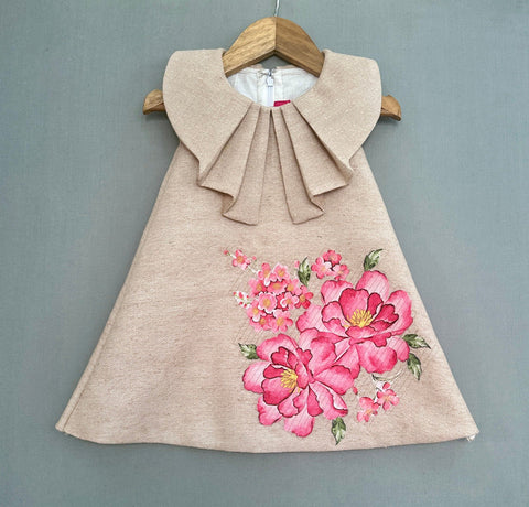 Pre-Order: Jute Linen Dress with Floral Applique