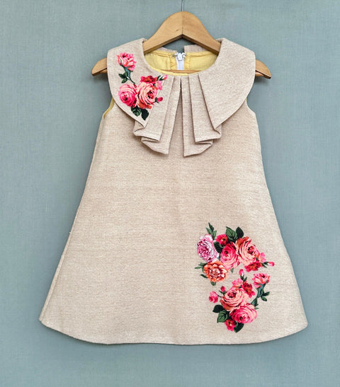 Pre-Order: Jute Linen Dress with Floral Applique