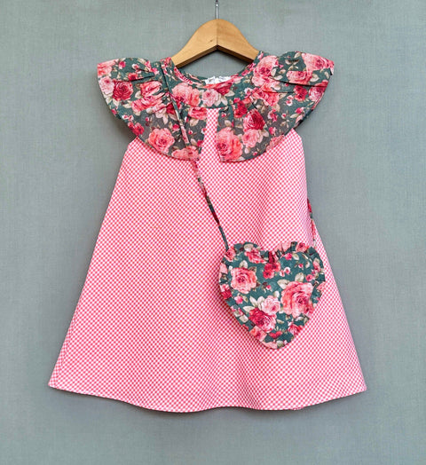 Pre-Order: Gingham checks & Floral Dress with Bag