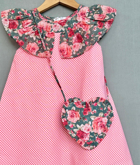 Pre-Order: Gingham checks & Floral Dress with Bag