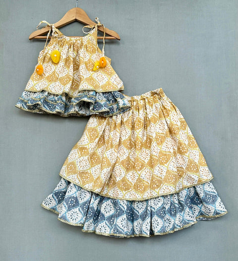 Pre-Order: Traditional Ethnic Printed Tie Up Strap Top And Lehenga