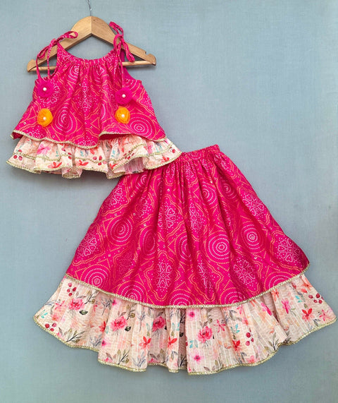 Pre-Order: Bandhej & Floral Printed Lehenga Set