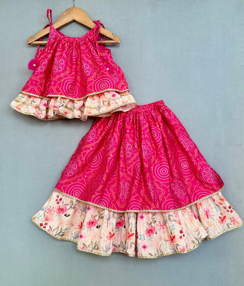 Pre-Order: Bandhej & Floral Printed Lehenga Set