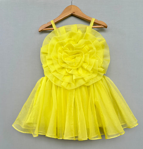 Pre-Order: Lime Green Organza Dress with Big Flower