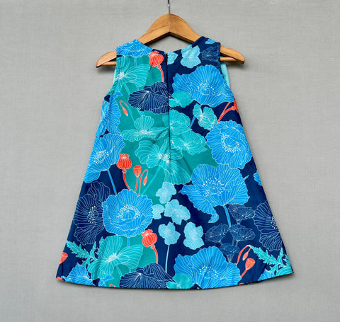Pre-Order: Blue Floral Aline Dress with a Big Bow