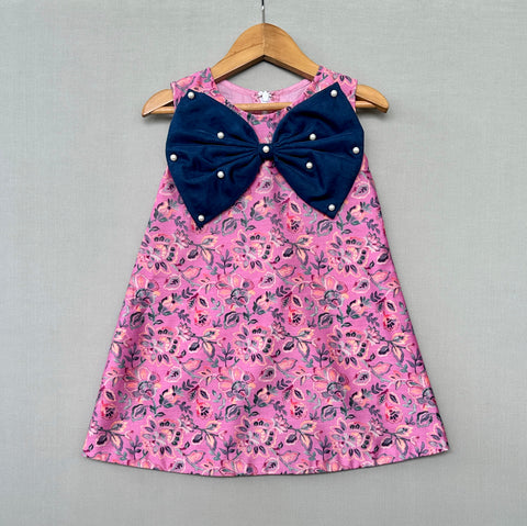 Pre-Order: Lavender floral dress with Navy Big Peal Bow