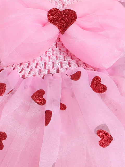 Pre-Order- Love Heart Organza Knee Length Gown - Pink