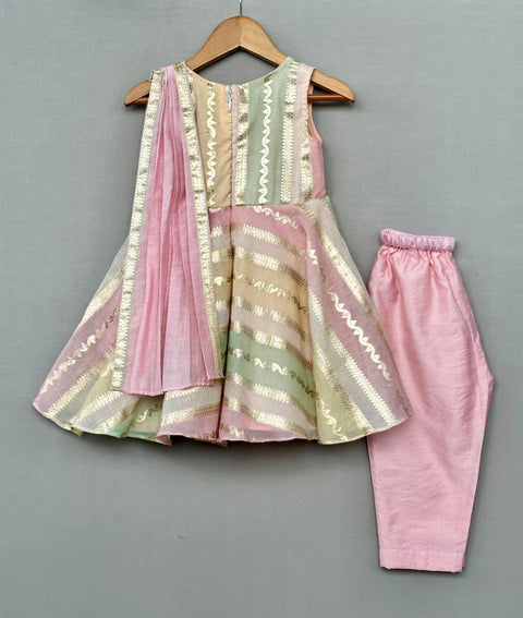 Pre-Order: Pink Ethnic Dress in Chanderi with Attached Dupatta