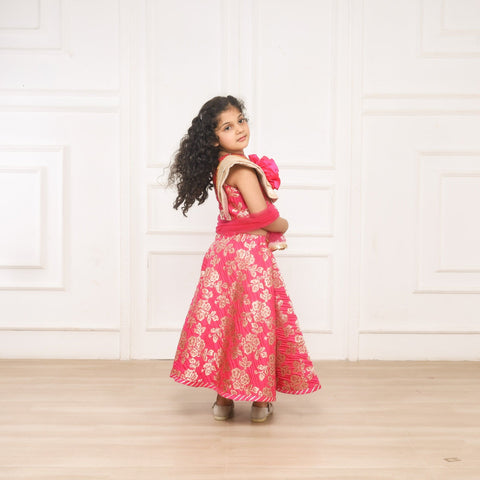Pre-Order: Lullaby Lane Pink Brocade Lehenga
