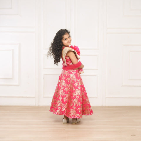 Pre-Order: Lullaby Lane Pink Brocade Lehenga