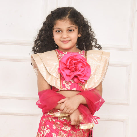 Pre-Order: Lullaby Lane Pink Brocade Lehenga