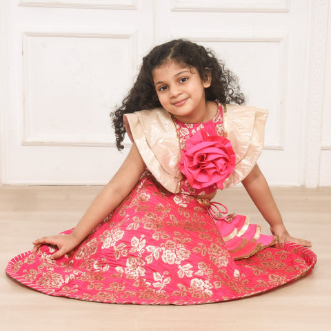 Pre-Order: Lullaby Lane Pink Brocade Lehenga