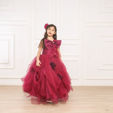 Pre-Order: Maroon Draped Gown with Big Velvet Bow