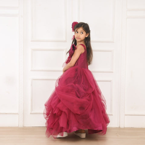 Pre-Order: Maroon Draped Gown with Big Velvet Bow