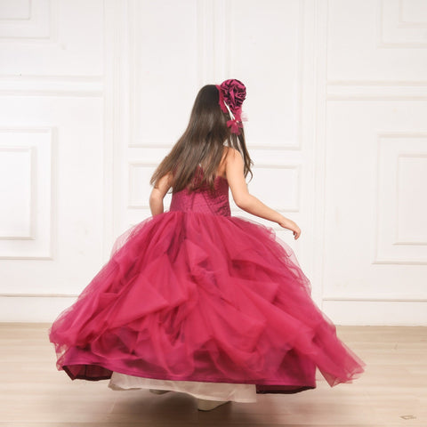 Pre-Order: Maroon Draped Gown with Big Velvet Bow